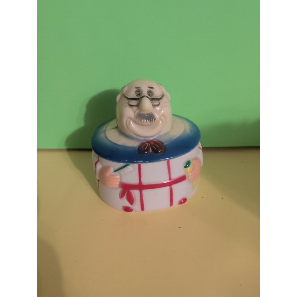 Vintage Kitschy 1974 Plastic Grandpa In Pajamas Denture Caddy Trinket Box